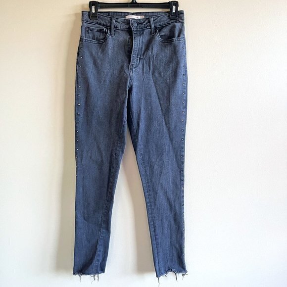 Levi's 721 10" High-Rise Skinny Jeans Dark Gray Wash Grey Raw Hem Jeans Size 29 - Picture 1 of 9